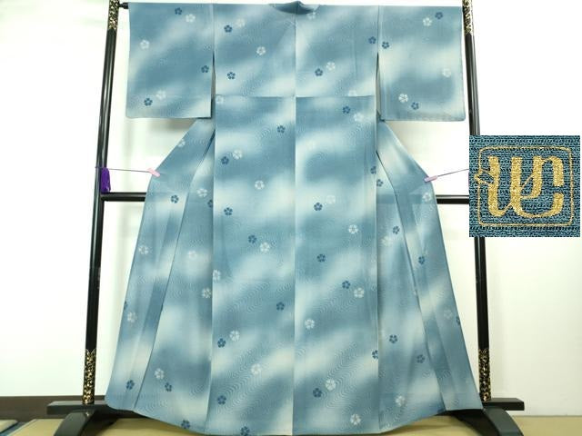 平和屋本店■極上 夏物 池田重子コレクション 小紋 絽縮緬 流水花文 暈し染め 銀彩 伊と幸 反端付き 逸品 未使用 DZAA8384kh5
