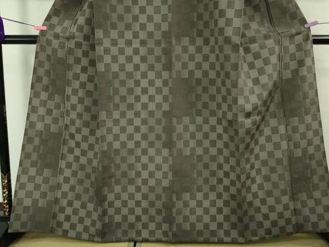 平和屋着物▽極上 本塩沢 単衣 変わり市松 海松茶色地 逸品 DZAA8389kh5