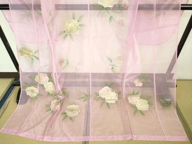 平和屋本店*極上 夏物 お引きずり・お引き摺り・引き振袖 オーガンジー 舞花文 暈し染め 金銀彩 洗える着物 逸品 DZAA8396kh5