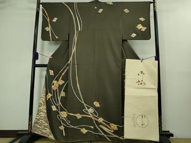 平和屋本店■極上 銀座きしや 訪問着 駒刺繍 源氏香 蔓帯花文 千歳茶色地 金彩 たとう紙付き 逸品 未使用 DZAA8410kh5