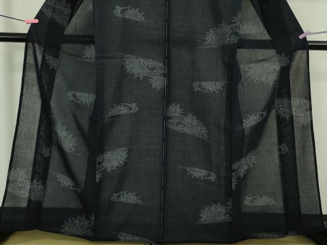 平和屋着物*極上 夏物 小千谷紬 紗 籬草葉文 濃紺地 逸品 未使用 DZAA8426kh5