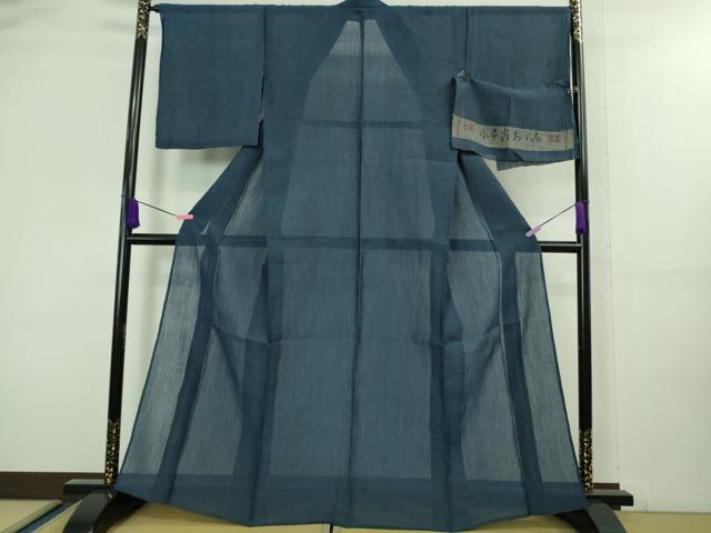 平和屋着物■極上 夏物 本場小千谷ちぢみ 麻 色無地 青藍色 反端付き 逸品 DZAA8430kh5
