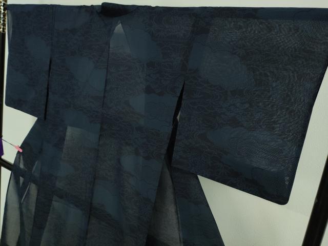 平和屋着物*極上 夏物 結城紬 夏結城 雲取り笹花文 濃藍色地 逸品 DZAA8434kh5