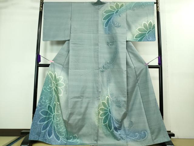 平和屋着物●極上 中国三大刺繍 スワトウ刺繍 汕頭刺繍 訪問着 本場染大島紬 花唐草文 暈し染め 逸品 未使用 DZAA8439kh5