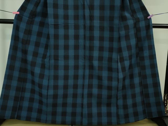 平和屋本店●極上 浦野理一 紬 単衣 格子 薄縹色×濃藍色 逸品 DZAA8442kh5