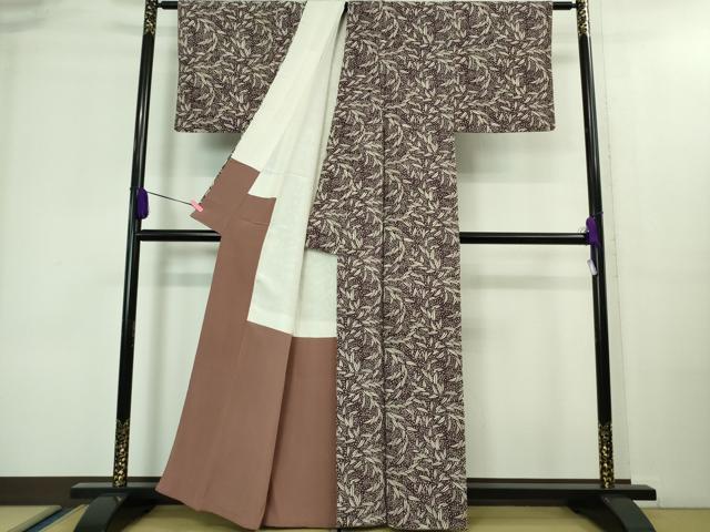 平和屋本店■極上 浦野理一 型染 小紋 葉尽くし 鬼しぼ縮緬 逸品 DZAA8444kh5
