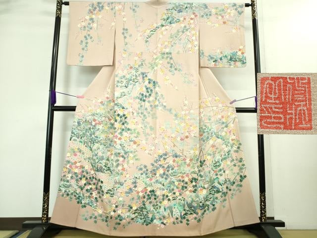 平和屋本店■極上 本加賀友禅作家 上田修壮 訪問着 風景吉祥花文 虹色地 暈し染め 反端付き 逸品 DZAA8450kh5