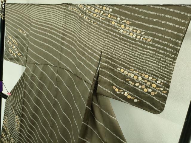 平和屋本店■極上 銀座きしや 訪問着 駒刺繍 絞り 宝尽くし花文 海松茶色地 金彩 たとう紙付き 逸品 未使用 DZAA8453kh5