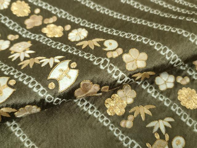 平和屋本店■極上 銀座きしや 訪問着 駒刺繍 絞り 宝尽くし花文 海松茶色地 金彩 たとう紙付き 逸品 未使用 DZAA8453kh5