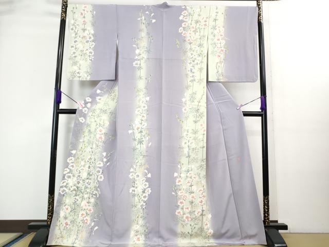 平和屋本店■極上 本加賀友禅作家 浅野冨治男 訪問着 友禅 枝花間道 暈し染め 藤色地 ロング丈 逸品 DZAA8487kh5