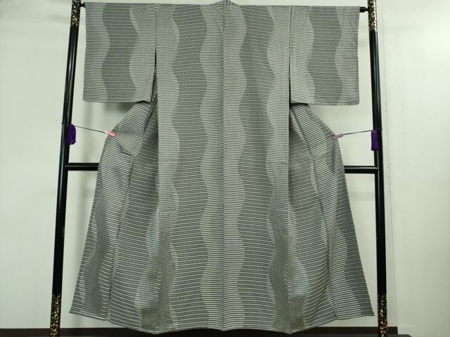 平和屋着物▽極上 お召 単衣 よろけ縞 黒地 逸品 未使用 DZAA8496kh5