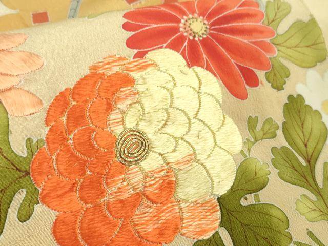 平和屋本店●極上 アンティーク 大正ロマン 振袖 相良刺繍 飛鶴吉祥花文 黒地 暈し染め 金彩 逸品 DZAA8503kh5