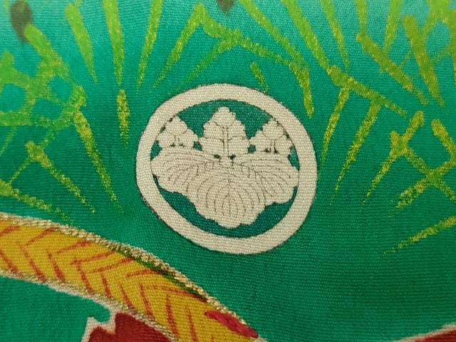 平和屋本店●極上 アンティーク 大正ロマン 振袖 お引きずり・お引き摺り 駒刺繍 御所車檜扇松文 黒地 金彩 逸品 DZAA8510kh5