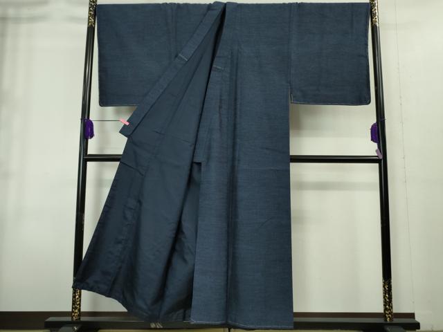 平和屋着物■極上 男性 本場真綿絢結城紬 アンサンブル キングサイズ 長羽織 濃藍鉄色 上代65万 認定証・証紙付き 逸品 未使用 DZAA8540kh5