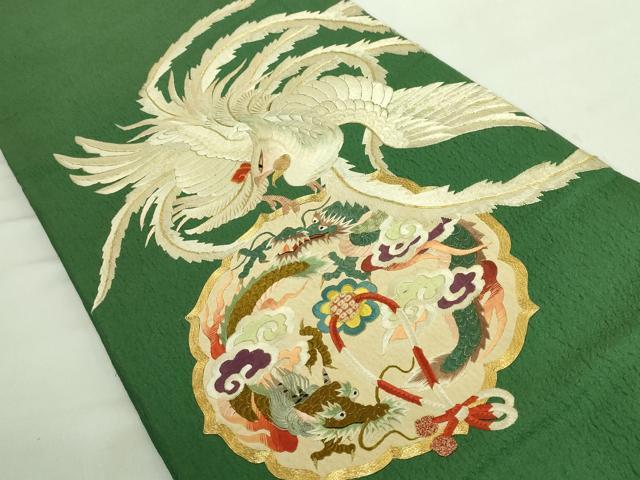 平和屋着物●極上 アンティーク 大正ロマン 丸帯 引き抜き帯 総手刺繍 鳳凰 龍 金糸 逸品 DZAA8551kh5