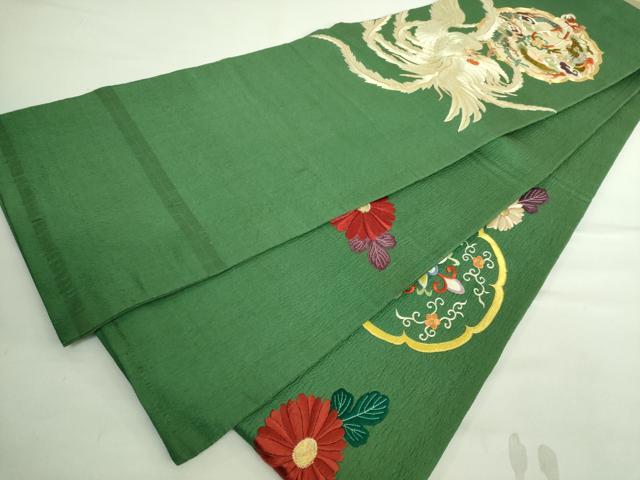 平和屋着物●極上 アンティーク 大正ロマン 丸帯 引き抜き帯 総手刺繍 鳳凰 龍 金糸 逸品 DZAA8551kh5