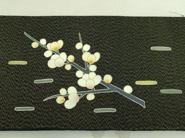 平和屋着物●極上 人間国宝・羽田登喜男 つけ帯 刺繍 鴛鴦花文 黒地 金銀糸 逸品 DZAA8563kh5