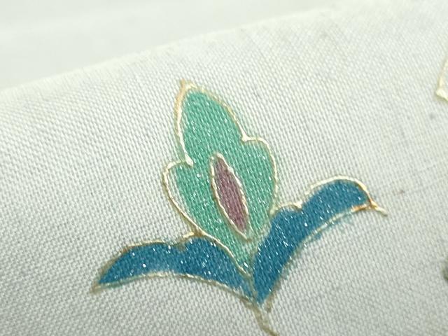 平和屋着物●極上 太鼓柄袋帯 スリーシーズン帯 紬地 玉蟲 洋花文 金彩 逸品 DZAA8576kh5