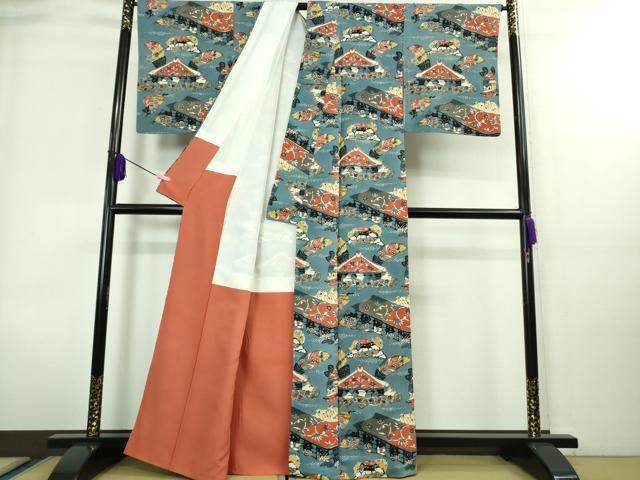 平和屋本店●超希少 人間国宝 芹沢圭介 型絵染 付下げ小紋 壺屋の實文 鬼しぼ縮緬 色紙付き 落款あり 逸品 DZAA8661kh5