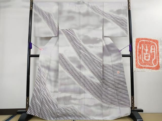 平和屋本店■極上 十日町 名門 滝泰謹製 訪問着 相良刺繍 おぼろ染め 襲絞り 霞文 暈し染め 銀通し地 逸品 DZAA8664kh5