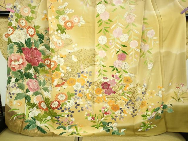 平和屋本店■極上 創業460年・千總 振袖 駒刺繍 吉祥花文 蜂蜜色地 暈し染め 金彩 三越扱い 逸品 DZAA8669kh5