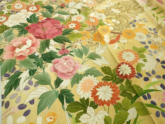 平和屋本店■極上 創業460年・千總 振袖 駒刺繍 吉祥花文 蜂蜜色地 暈し染め 金彩 三越扱い 逸品 DZAA8669kh5