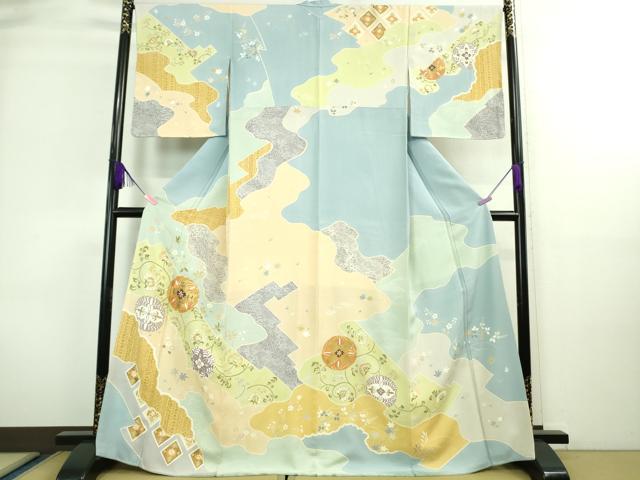 平和屋本店■極上 創業460年・千總 訪問着 駒刺繍 道長花唐草文 勿忘草色地 金彩 逸品 DZAA8671kh5