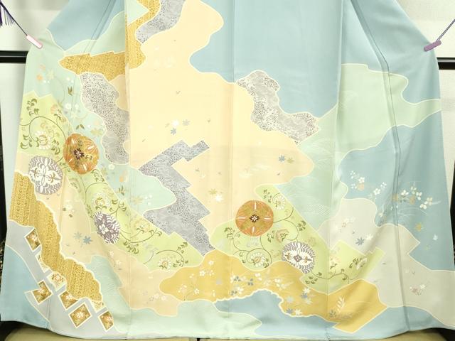 平和屋本店■極上 創業460年・千總 訪問着 駒刺繍 道長花唐草文 勿忘草色地 金彩 逸品 DZAA8671kh5