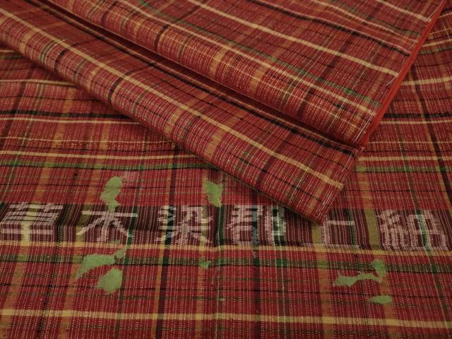 平和屋本店■極上 郡上紬 草木染 格子 反端付き 逸品 未使用 DZAA8676kh5