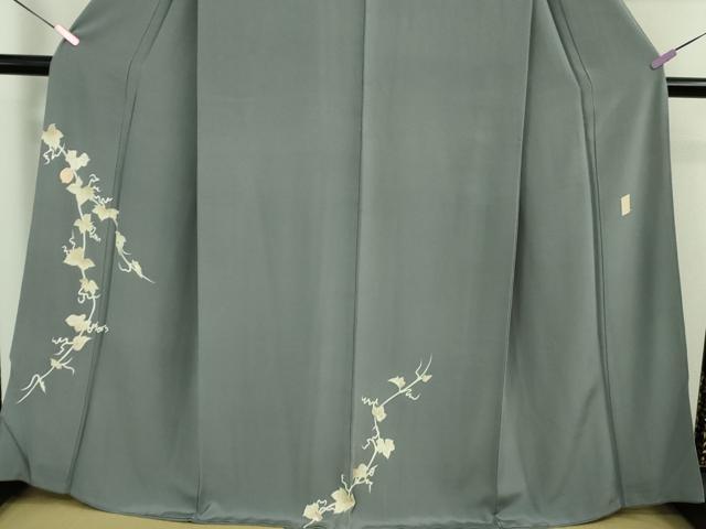 平和屋本店■極上 本加賀友禅作家 由水煌人 訪問着 蔦の葉 鬼灯 御召御納戸色地 逸品 DZAA8683kh5