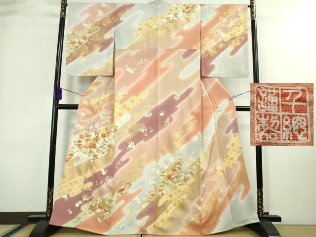 平和屋本店■極上 創業460年・千總 訪問着 駒刺繍 エ霞吉祥花文 金彩 大丸扱い 逸品 未使用 DZAA8691kh5