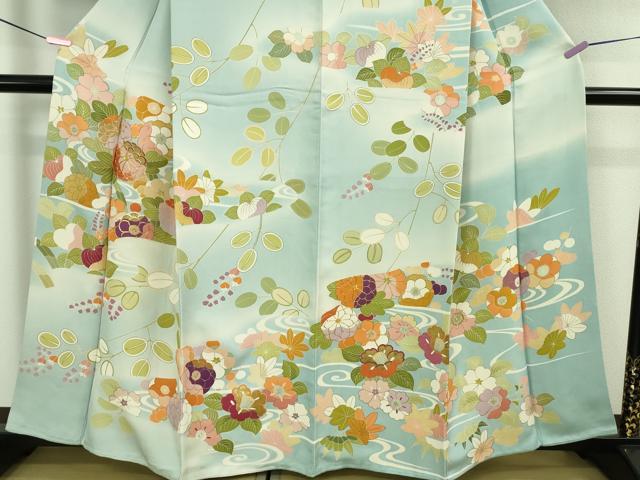 平和屋本店■極上 創業460年・千總 訪問着 駒刺繍 吉祥花文 水色地 暈し染め 金彩 松坂屋扱い 逸品 DZAA8696kh5