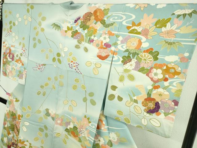 平和屋本店■極上 創業460年・千總 訪問着 駒刺繍 吉祥花文 水色地 暈し染め 金彩 松坂屋扱い 逸品 DZAA8696kh5
