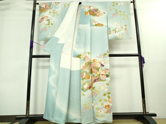 平和屋本店■極上 創業460年・千總 訪問着 駒刺繍 吉祥花文 水色地 暈し染め 金彩 松坂屋扱い 逸品 DZAA8696kh5