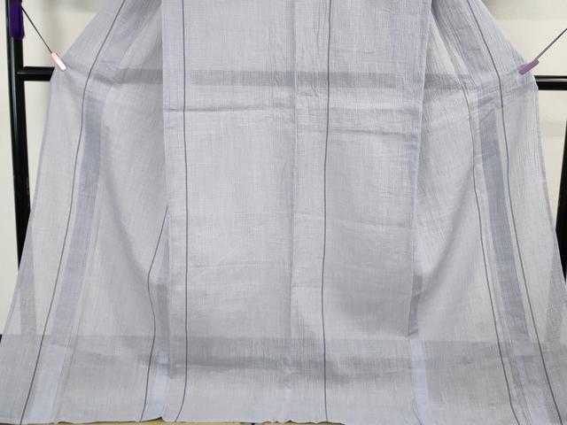 平和屋着物*極上 夏物 本場小千谷ちぢ麻 麻 ロング丈 間道 藤鼠色地 逸品 DZAA8704kh5