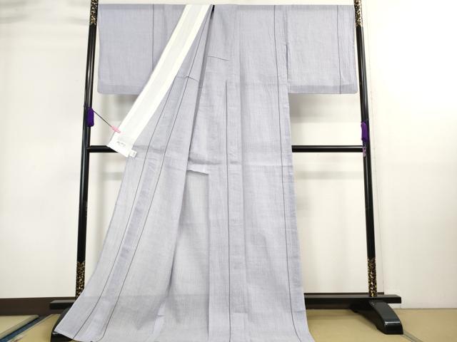 平和屋着物*極上 夏物 本場小千谷ちぢ麻 麻 ロング丈 間道 藤鼠色地 逸品 DZAA8704kh5