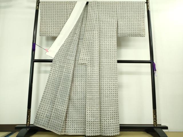 平和屋着物▽極上 石川県指定無形文化財 牛首紬 白山工房 手織り 単衣 格子 証紙付き 逸品 DZAA8717kh5