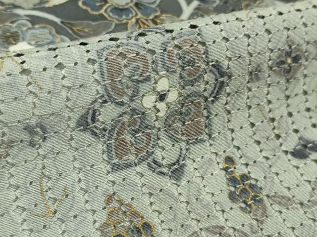 平和屋本店■極上 中国三大刺繍 スワトウ刺繍 汕頭刺繍 訪問着 双鳥更紗花文 暈し染め 金糸 逸品 未使用 DZAA8727kh5