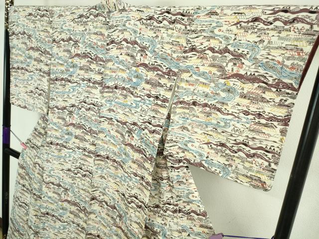 平和屋本店●超希少 人間国宝 芹沢圭介 型絵染 付下げ小紋 小川の紙すき 色紙付き 落款有り 逸品 未使用 DZAA8732kh5