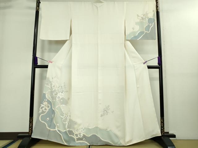 平和屋本店■極上 訪問着 総刺繍 結び紐 草花文 象牙色地 逸品 未使用 DZAA8747kh5