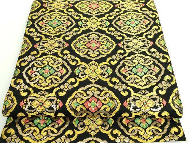 平和屋本店■極上 龍村美術織物 たつむら 六通柄 本袋帯 彩菱蜀紅文 黒地 金糸 逸品 DZAA8836kh5
