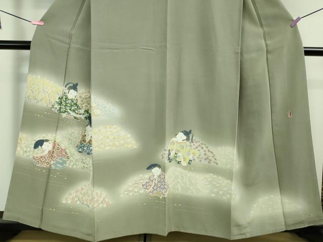 平和屋本店●極上 二代目・由水十久 本加賀友禅 色留袖 喜花 暈し染め 青白橡色地 色紙付き 逸品 DZAA8855kh5