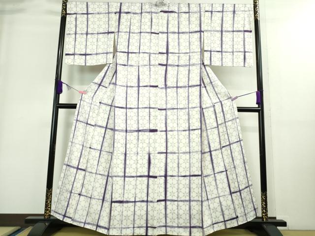 平和屋本店■極上 紫根染 小紋 格子 反端付き 逸品 DZAA8857kh5