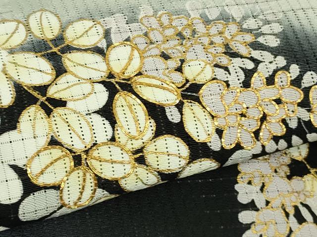 平和屋本店■極上 夏物 訪問着 市松紋絽 駒刺繍 花萩文 暈し染め 黒地 金彩 逸品 DZAA8858kh5