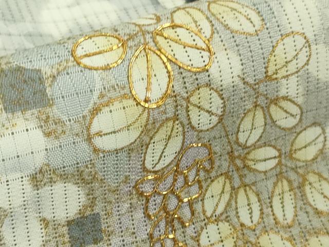 平和屋本店■極上 夏物 訪問着 市松紋絽 駒刺繍 花萩文 暈し染め 黒地 金彩 逸品 DZAA8858kh5