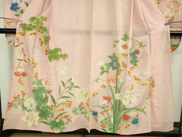 平和屋本店*極上 夏物 アンティーク 大正ロマン 振袖 絽 手刺繍 草花文 金銀糸 逸品 DZAA8931kh5