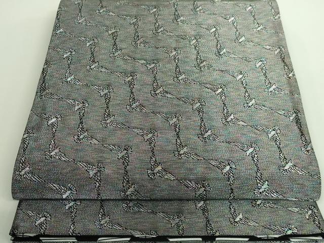 平和屋着物●極上 染色作家 斉藤三才 両面 六通柄袋帯 七宝文 三才鳥 黒地 金銀糸 上代41万 反端付き 逸品 DZAA9022kh5