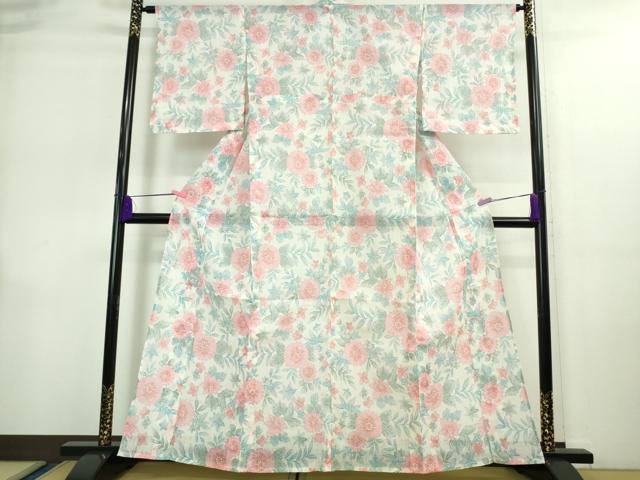 平和屋着物*極上 夏物 本場小千谷ちぢみ 草花文 麻 逸品 未使用 DZAA9059kh5