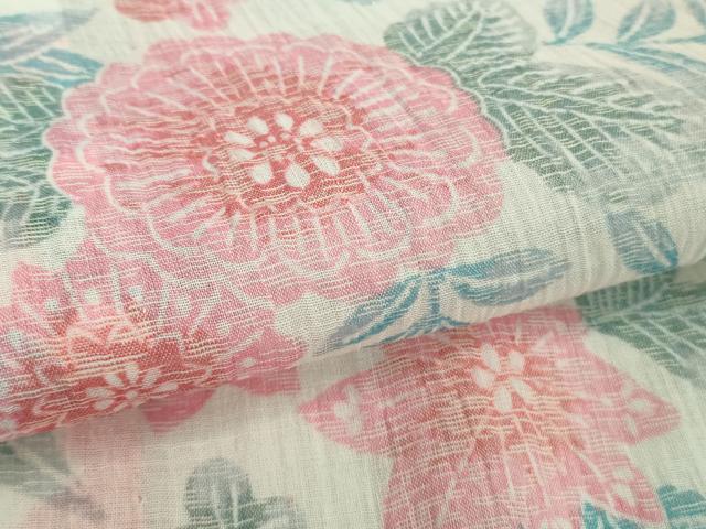 平和屋着物*極上 夏物 本場小千谷ちぢみ 草花文 麻 逸品 未使用 DZAA9059kh5