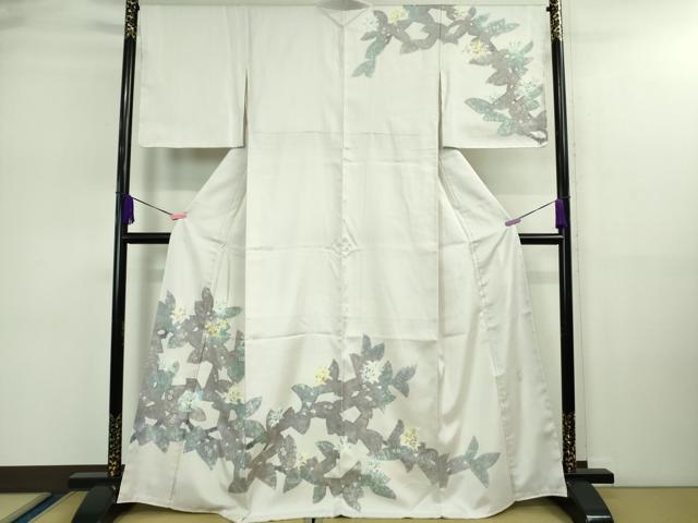 平和屋本店■極上 日本工芸会正会員 染色作家 木原明 訪問着 白山紬 草花文 薄桜色地 逸品 未使用 DZAA9114kh5